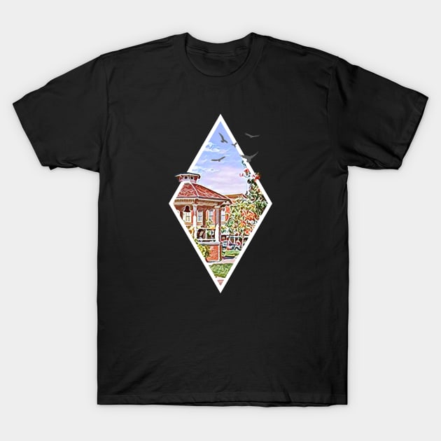 Town Square at Spring - Digital Art - Diamond Frame - Black - Gilmore T-Shirt by Fenay-Designs